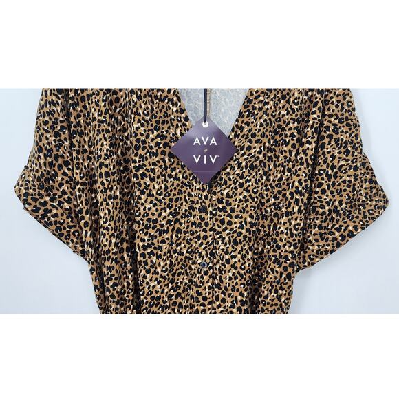 New NWT Ava & Viv Animal Print Short Sleeve Tie Waist Dress Size 1X - Picture 5 of 9